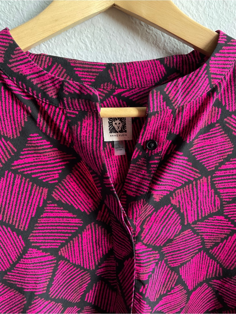 Anne Klein Magenta & Black Geometric Long Sleeve Tunic Dress - Picture 2 of 5